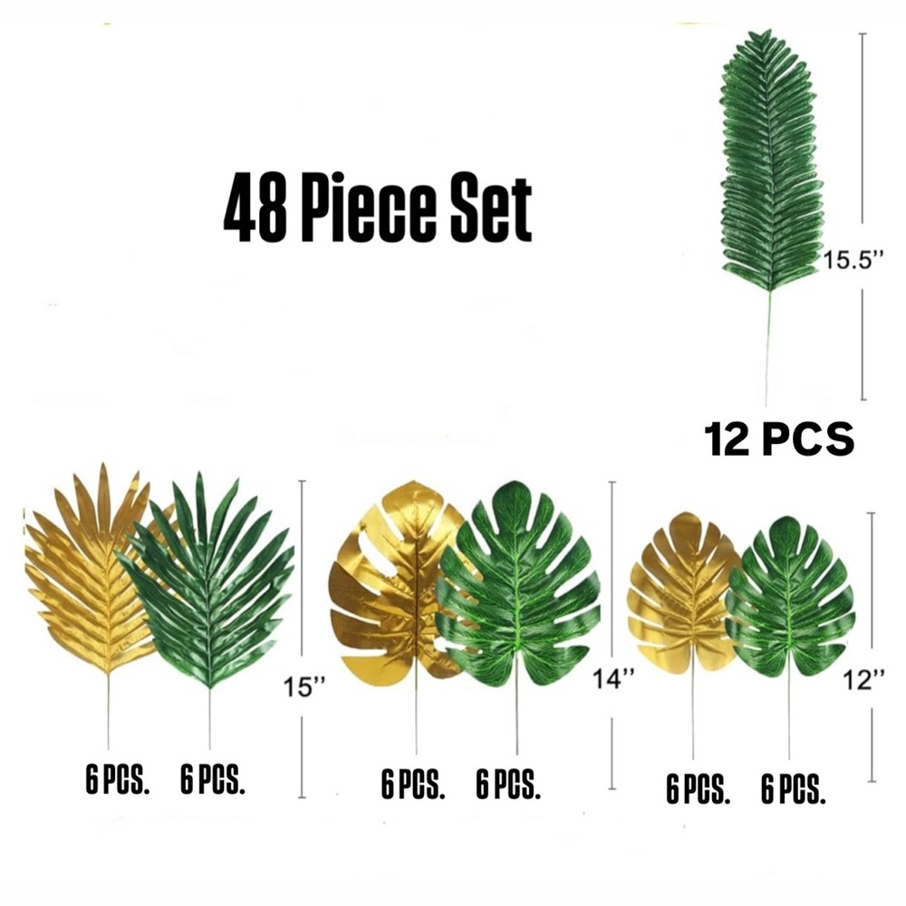 48 Pieces 7 Kinds Artificial Leaves with Stems